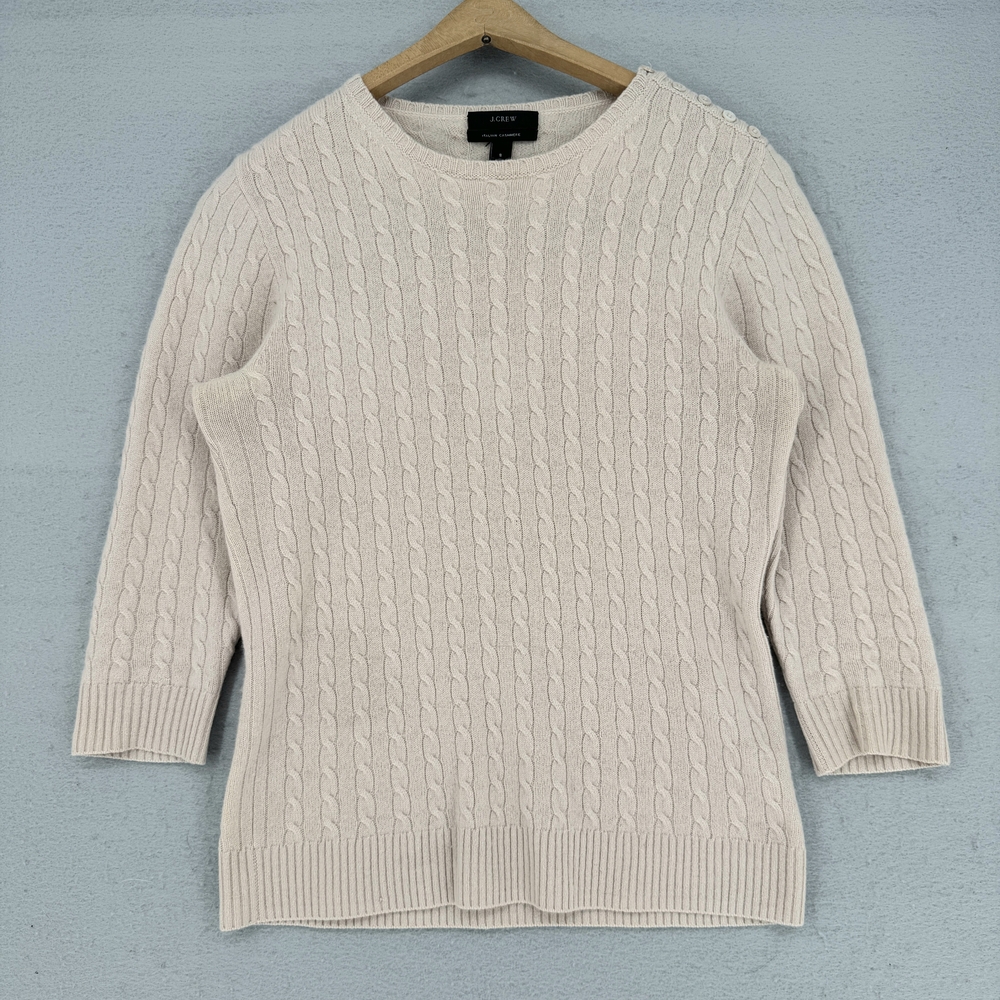 J. Crew Italian Cashmere Beige Cable-Knit Crewneck Sweater